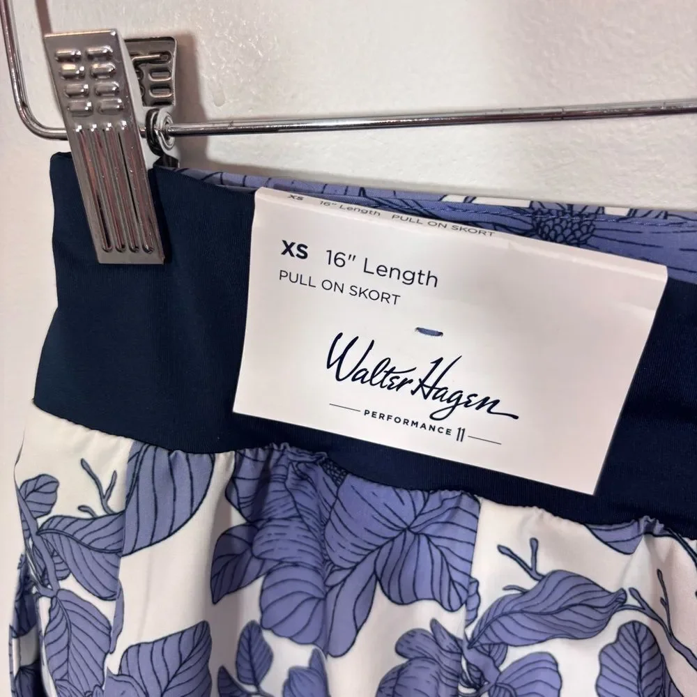 Walter Hagen Performance 11 Lightweight Golf Skort 16” NWT XS Blooms Mid Blue